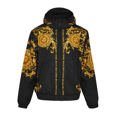 Shop Versace Jeans Couture Black Baroque-print Hooded Shell Jacket