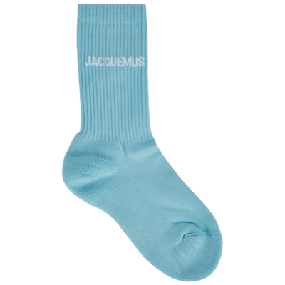 Shop Jacquemus Les Chaussettes Turquoise Stretch-cotton Socks