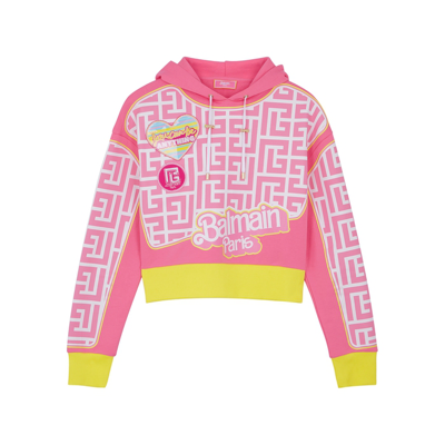 Shop Balmain X Barbie Printed Hooded Cotton Sweatshirt In Pink