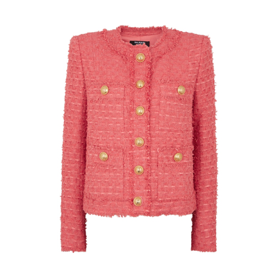 Shop Balmain Salmon Pink Bouclé Tweed Jacket In Rose