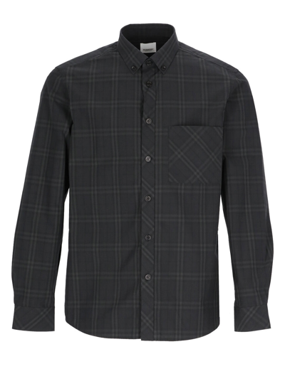 Shop Burberry Check Pattern Long Sleeved Shirt In Black