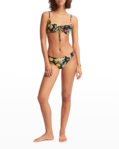 Shop Seafolly Printed Hipster Bikini Bottoms - Recycled Fibers In Black