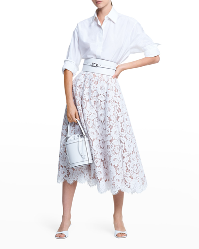 Shop Michael Kors Large Floral Lace Circle Midi Skirt In Optic Whit