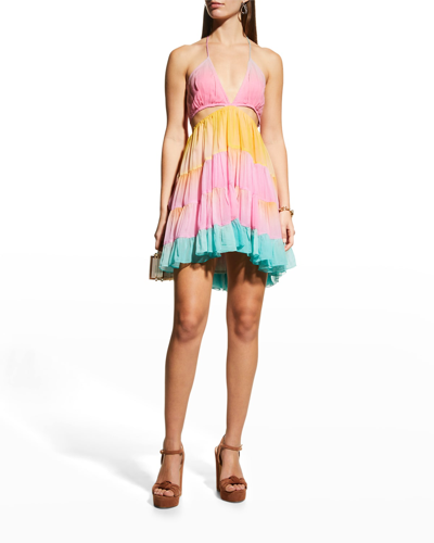Shop Rococo Sand Tiered Pastel Mini Dress In Multicolor