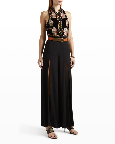 Shop Etro Scroll Paisley Sequin Embroidered Velvet Vest In Black