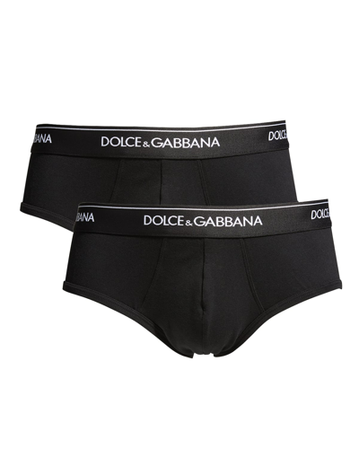 Shop Dolce & Gabbana Men's Two-pack Jersey Stretch Logo Briefs In Black