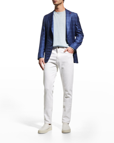Shop Isaia Men's Barchetta Solid Denim Straight Leg Jeans In Open White