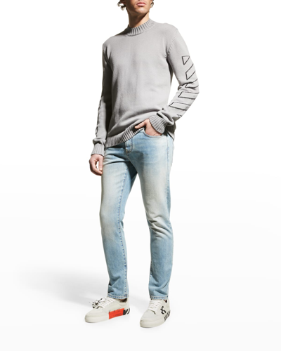 Shop Off-white Men's Outline Knit Crew Sweater In Medium Grey