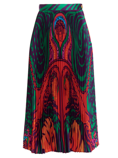 Shop Versace Medusa Hight Waist Pleated Midi Skirt In Multi