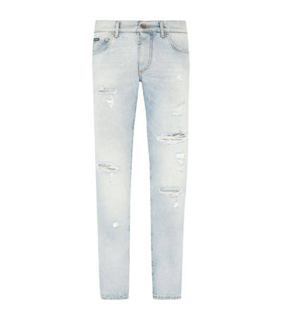 Shop Dolce & Gabbana Distressed Slim Jeans In Multi