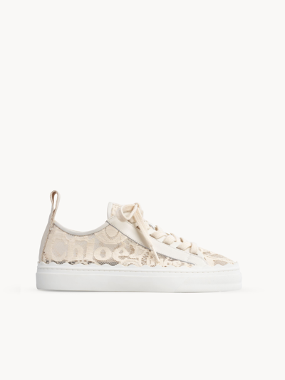 Shop Chloé Lauren Sneaker Beige Size 5 60% Cotton, 30% Bovine Leather, 10% Polyamide