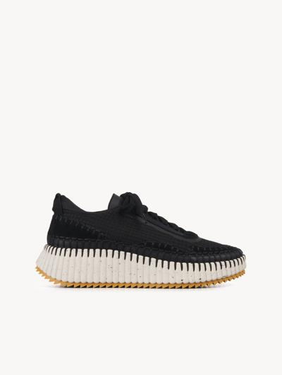Chloé Nama Embroidered Suede And Recycled-mesh Sneakers In Noir
