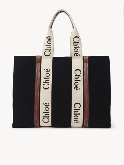 Shop Chloé Large Woody Tote Bag In Black