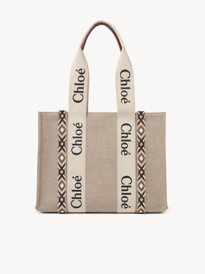 Shop Chloé Medium Woody Tote Bag In Slate Green