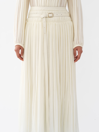 Shop Chloé Pleated Midi Skirt In White