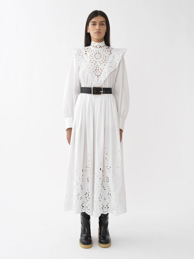 Shop Chloé Embroidered Midi Skirt In White