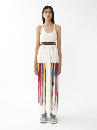 Shop Chloé Crochet-detail Sleeveless Dress In Iconic Milk