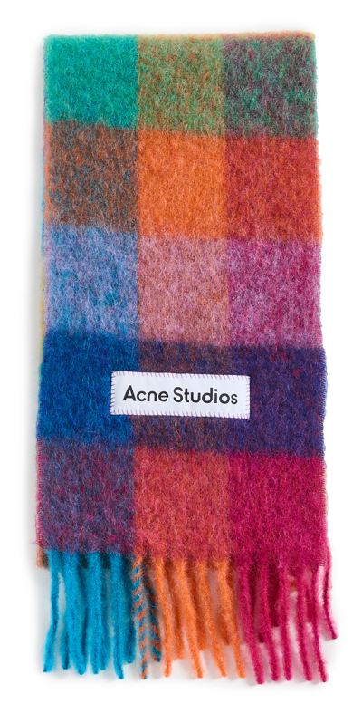 Shop Acne Studios Check Scarf In Fuchsia Pink/yellow/blue