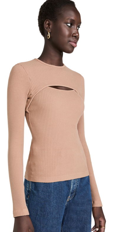 Shop Agolde Lyza Cut Out Rib Top In Pantyhose