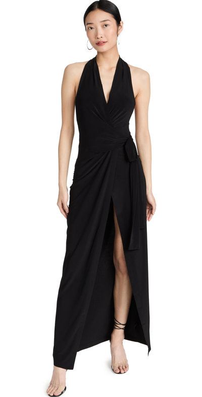 Shop Norma Kamali Halter Wrap Straight Gown Black