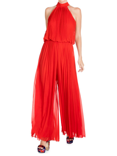 Shop Meghan La Women's Wild Orchid Solid-hued Pleated Jumpsuit In Tomato