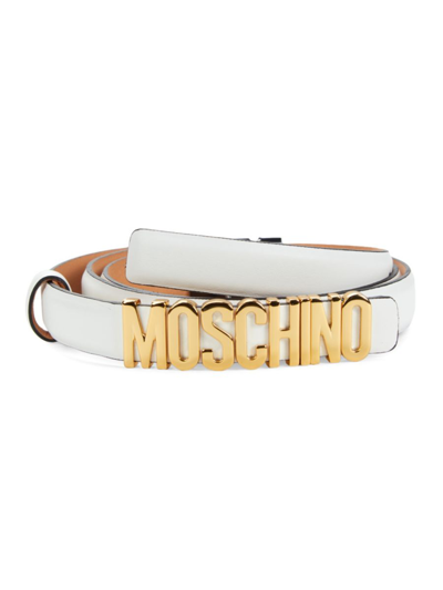 Shop Moschino Women's Logo Leather Belt In White