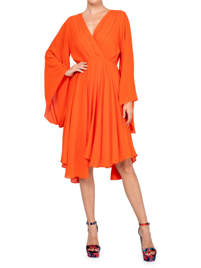 Shop Meghan La Women's Sunset Angle Long Sleeve Dress In Flame