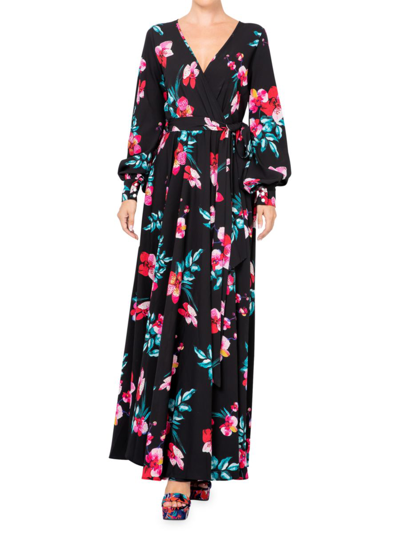 Shop Meghan La Women's Lilypad Floral Maxi Dress In Orchid Black Combo