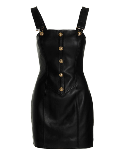 Shop Balmain Strapped Leather Mini Dress In Black