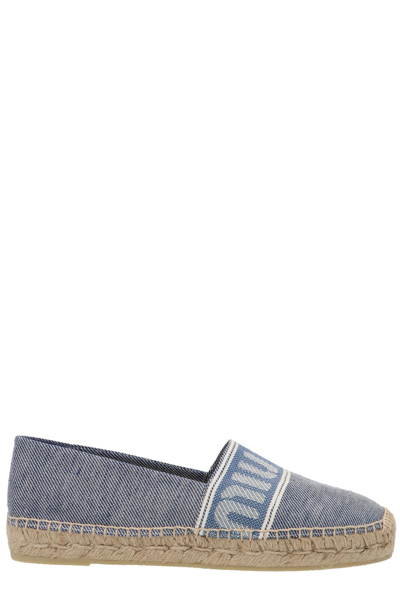 Shop Miu Miu Logo Band Espadrilles In Blue