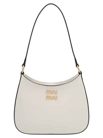 Shop Miu Miu Logo Plaque Zipped Hobo Shoulder Bag In White