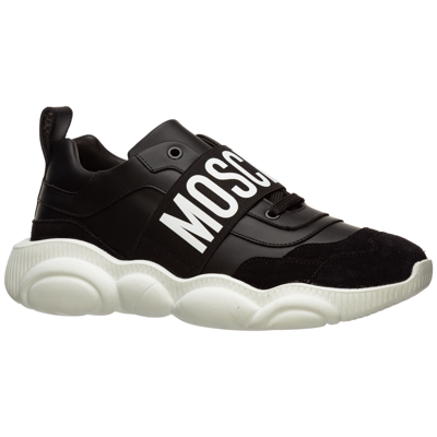 Shop Moschino Men's Shoes Leather Trainers Sneakers  Teddy In Black