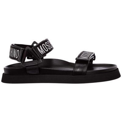 Shop Moschino Men's Leather Sandals In Black