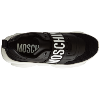 Shop Moschino Men's Shoes Leather Trainers Sneakers  Teddy In Black