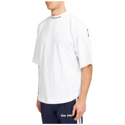 Shop Palm Angels Men's Short Sleeve T-shirt Crew Neckline Jumper  Logo In White