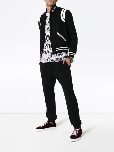 Saint Laurent Black & White Teddy Bomber Jacket | ModeSens