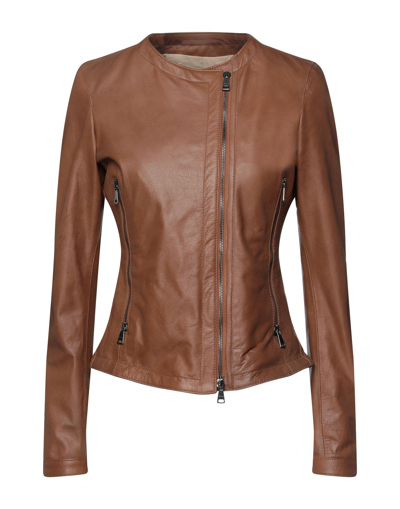 Shop Dacute Woman Jacket Tan Size 6 Ovine Leather In Brown
