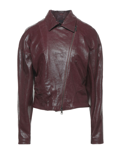 Shop Dacute Woman Jacket Burgundy Size 6 Ovine Leather In Red