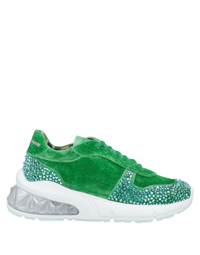 Philipp Plein Velvet Studded Runner Sneakers In Green