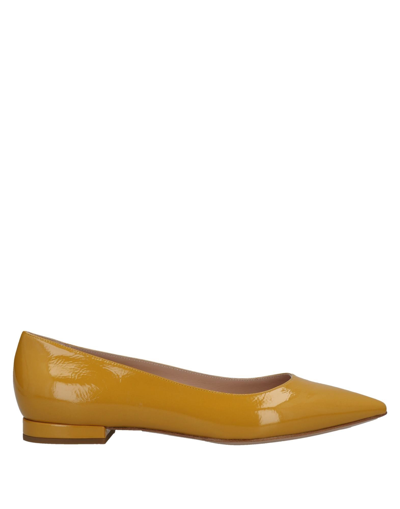 Shop Casadei Woman Ballet Flats Ocher Size 6.5 Soft Leather In Yellow