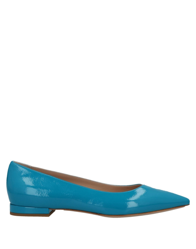 Shop Casadei Woman Ballet Flats Turquoise Size 7.5 Soft Leather In Blue