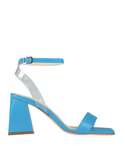 Shop Luca Valentini Woman Sandals Azure Size 10 Soft Leather In Blue