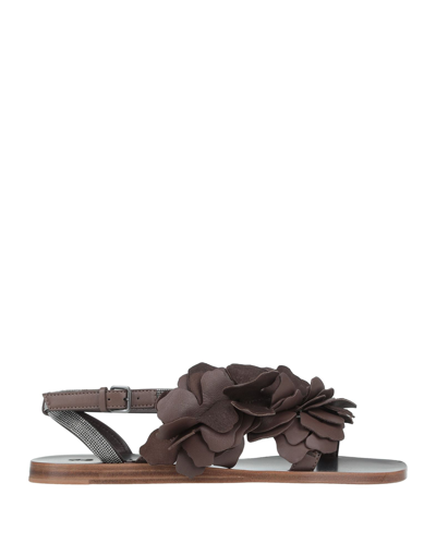 Shop Brunello Cucinelli Woman Sandals Cocoa Size 7 Soft Leather In Brown