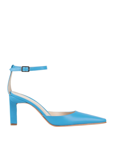 Shop Luca Valentini Woman Pumps Azure Size 7 Soft Leather In Blue