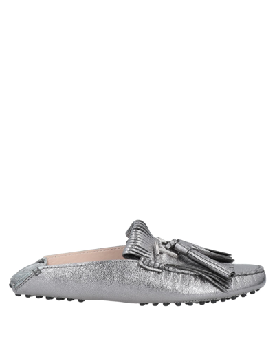 Shop Tod's Woman Loafers Silver Size 6 Soft Leather