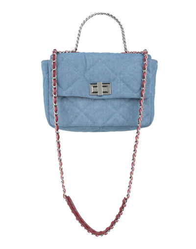 Shop Innue' Woman Handbag Slate Blue Size - Cotton, Polyester, Bovine Leather