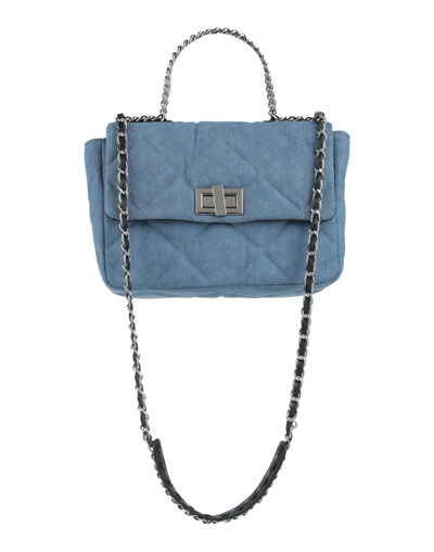 Shop Innue' Woman Handbag Pastel Blue Size - Cotton, Polyester, Bovine Leather