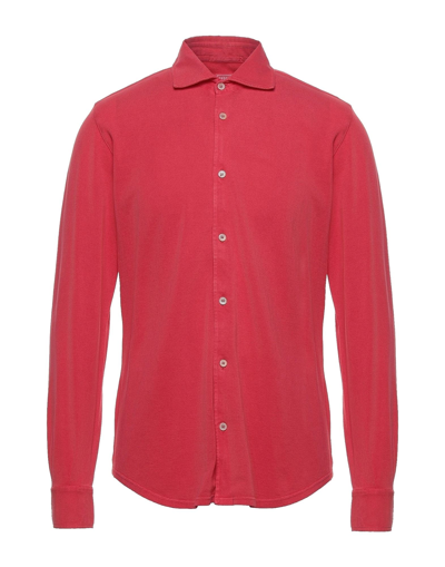 Shop Fedeli Man Shirt Coral Size 40 Cotton In Red