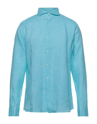 Shop Fefè Glamour Pochette Fefē Man Shirt Turquoise Size 15 Linen In Blue