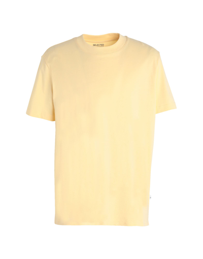 Shop Selected Homme Man T-shirt Yellow Size L Organic Cotton